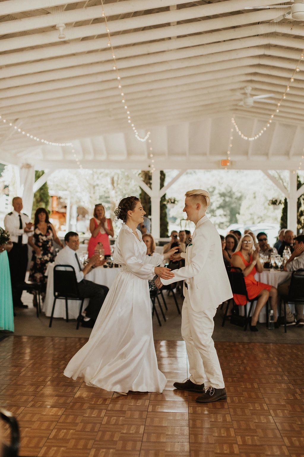 Couple dancing together at wedding reception