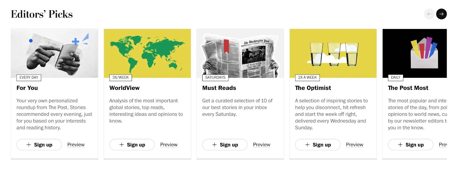 Washington Post Editors’ Picks newsletter opt-in choices.