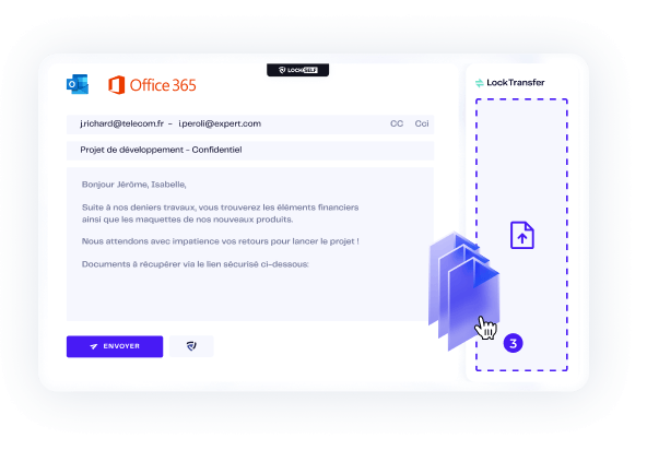 Aperçu de la fonctionnalité LockTransfer permettant de chiffrer une pièce jointe directement dans un email