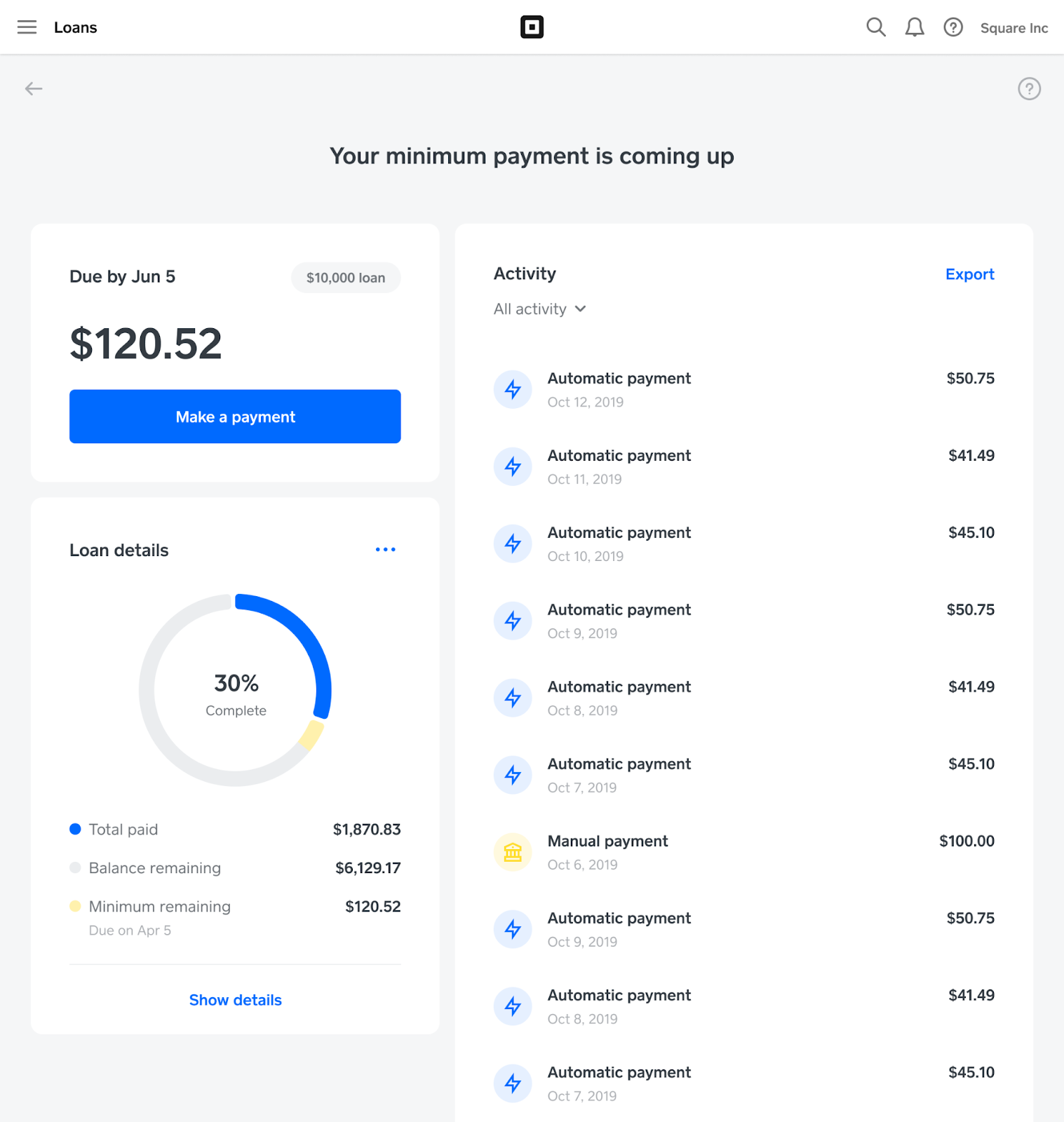 Square business loan calculator
