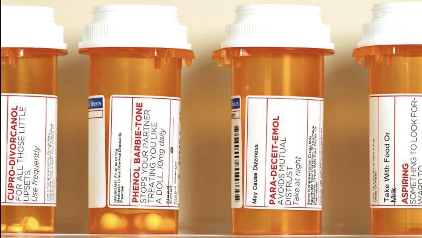 Picture of four medicine bottles with prescription labels.