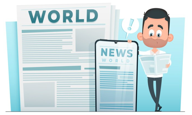 Graphic of a Man Reading the News On Paper and In an App