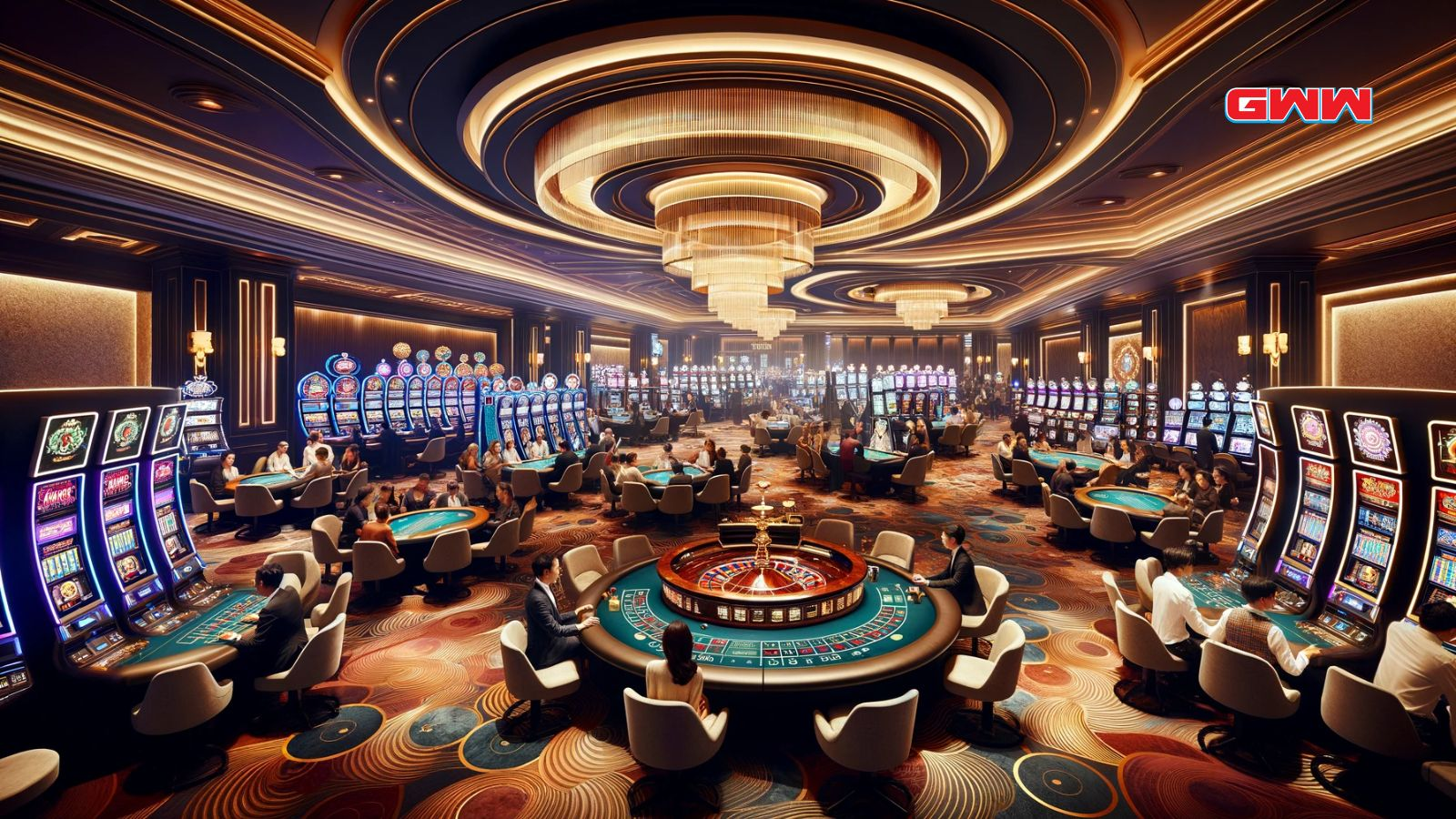 Interior shot of a bustling, high-end MGA casino