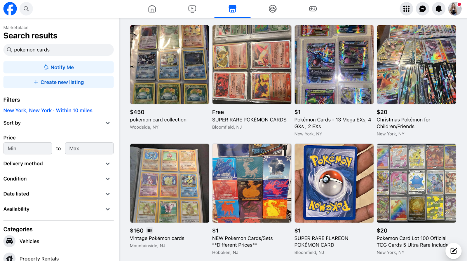 Selling Pokemon Cards online on Facebook marketplace 