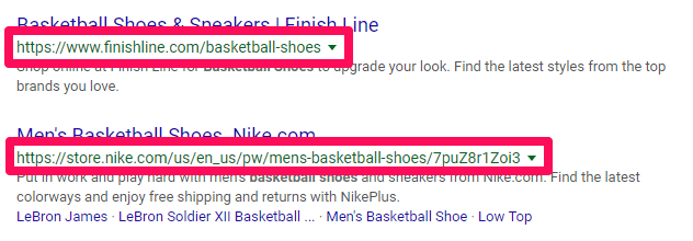 Image showing URL strings for men's basketball shoes 