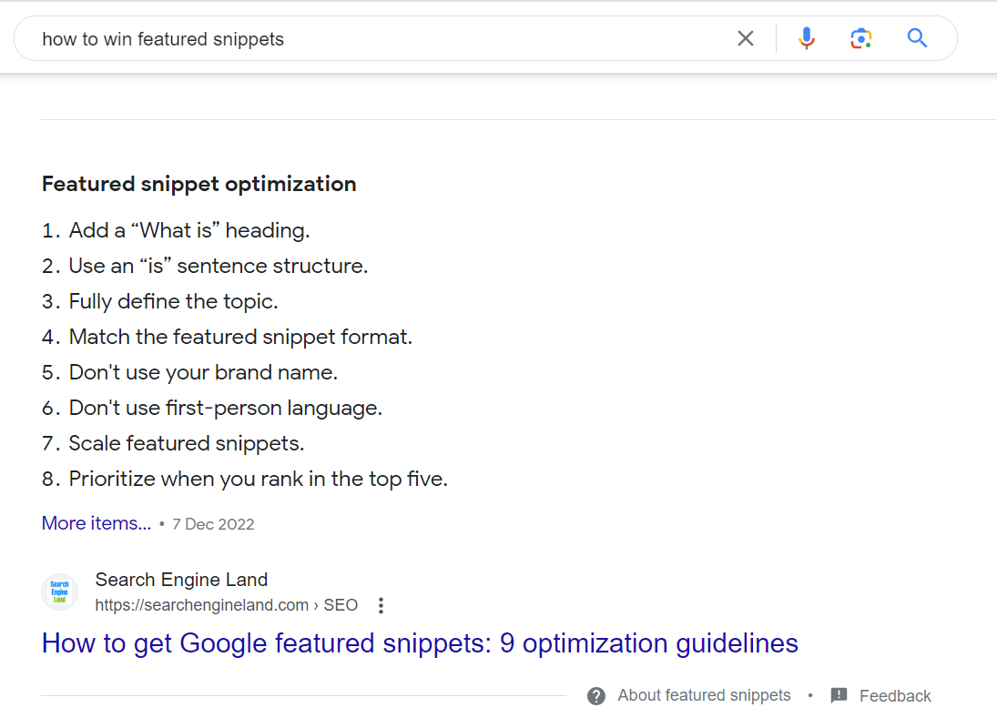 Example of Featured Snippet