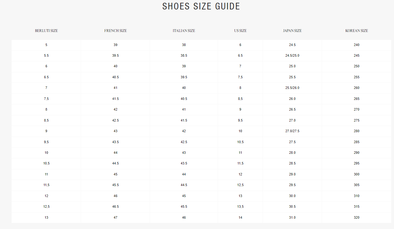 berluti size guides