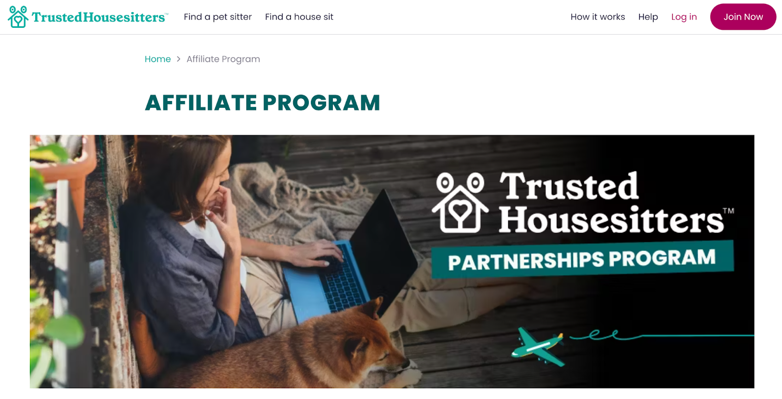 TrustedHousesitters partnerships program page on their website