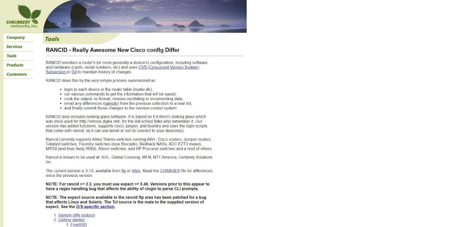 A screenshot of Rancid's website