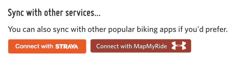 Screenshot showing the Strava and MapMyRide buttons on your user profile