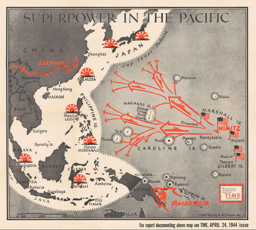 1944 Chapin Map of American Progress in the Pacific War During WWII - a map of the japanese war