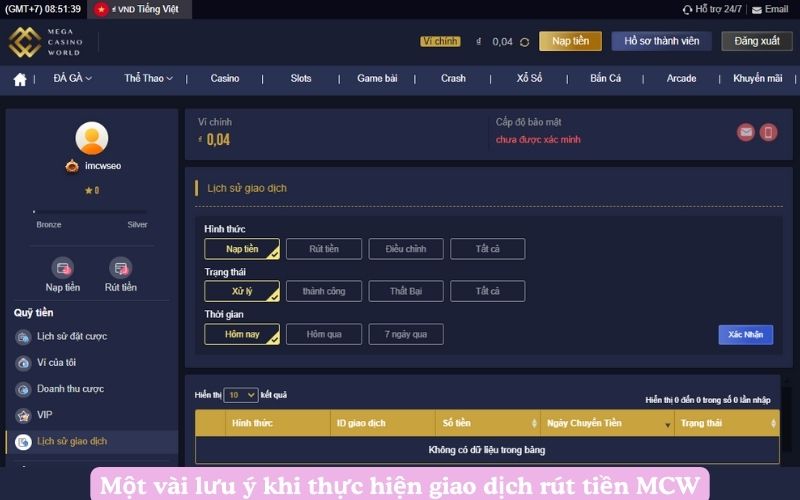 Một vài lưu ý khi thực hiện giao dịch rút tiền MCW