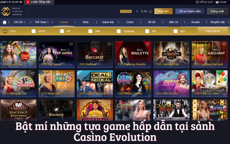 Bật mí những tựa game hấp dẫn tại sảnh Casino Evolution
