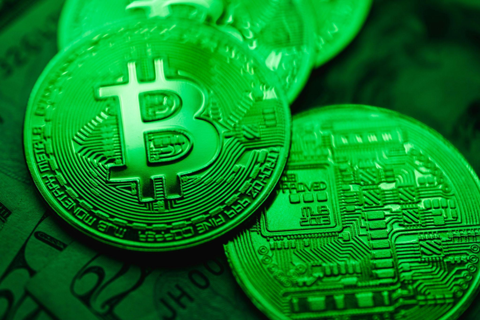 Bitcoin Image With Green Spot Light