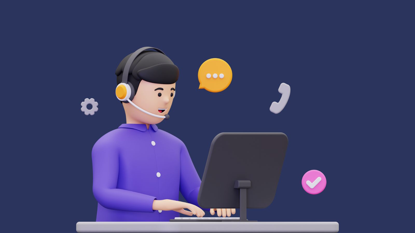 Customer service agent engaged in conversation, with icons representing validated communication, supported by Phone Number Validation technology.