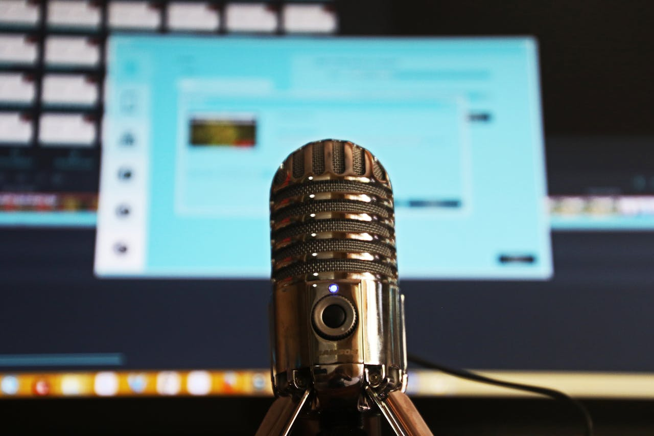 A studio setting where hosts welcome guests and record podcast episodes. 