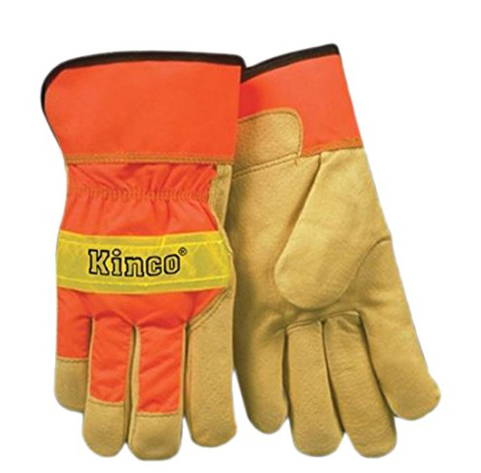 KINCO 1918-L MEN'S HIGH VISIBILITY UNLINED GRAIN PIGSKIN SAFETY CUFF GLOVES