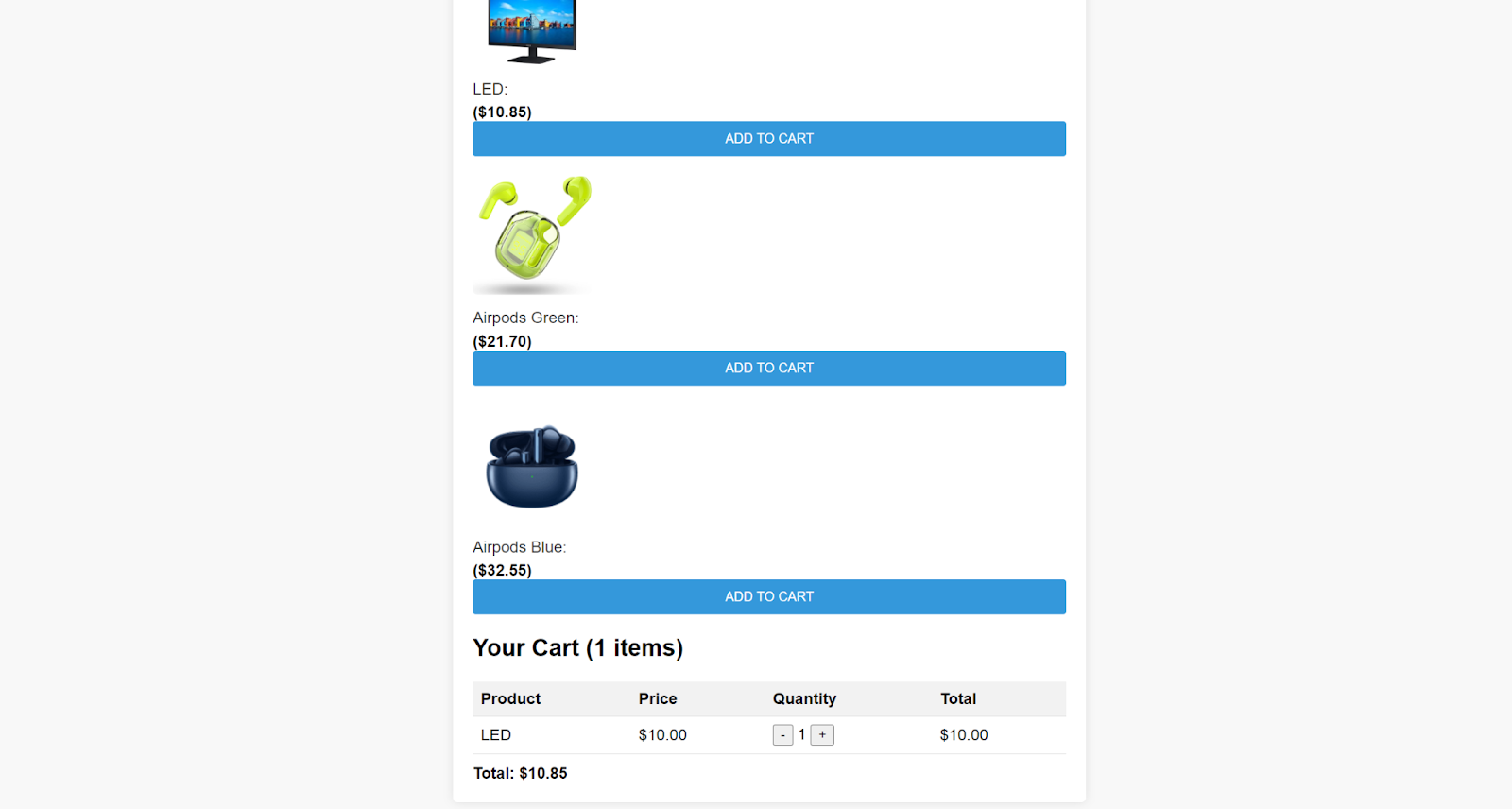 Your Cart Section from Exchange rate API app