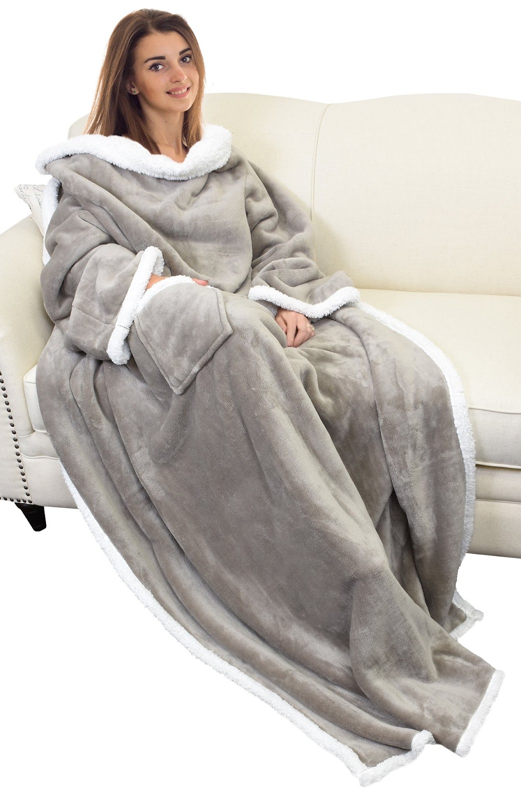 Catalonia Sherpa Wearable Blanket with Sleeves Arms