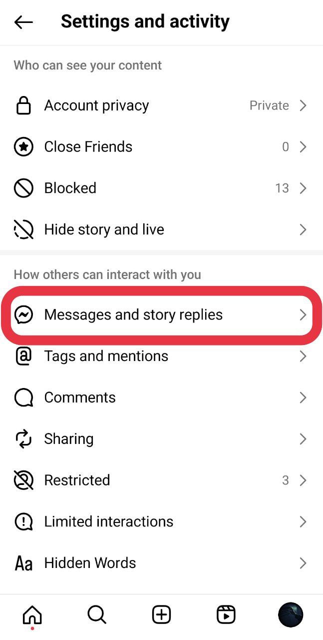 How to change activity status on Instagram - Step 2