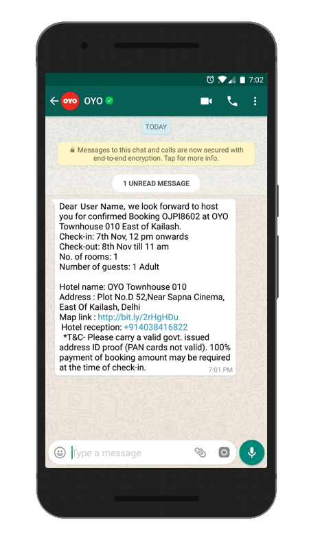 Oyo Hotel WhatsApp chatbot