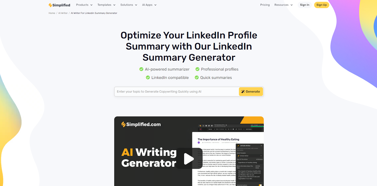 Simplified LinkedIn Summary Generator