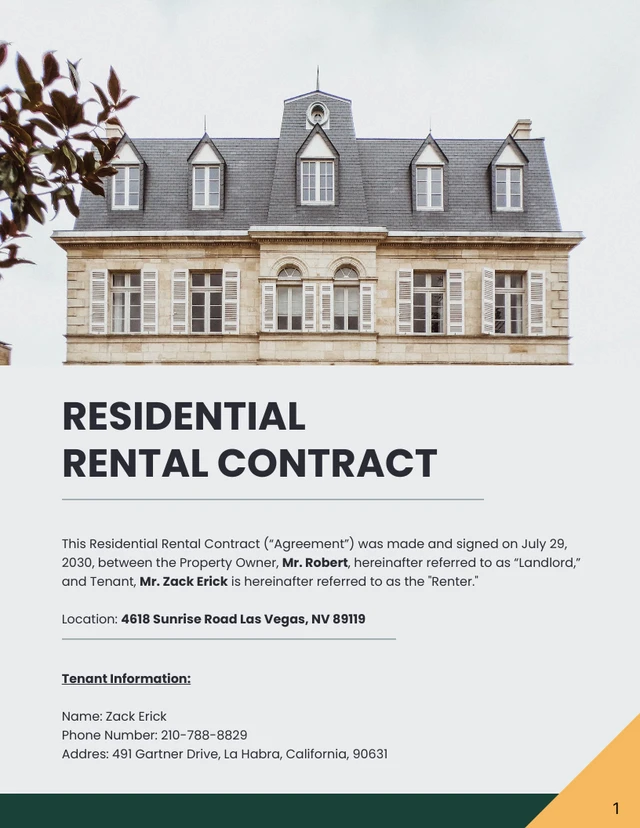 Residential Rental Contract Template