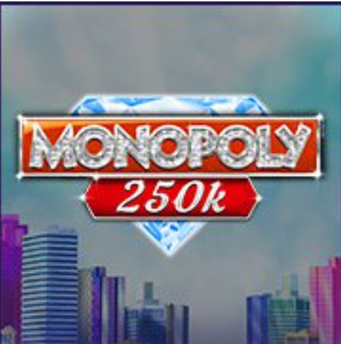 A logo with a diamond and buildings in the background, a text which says Monopoly 250k.