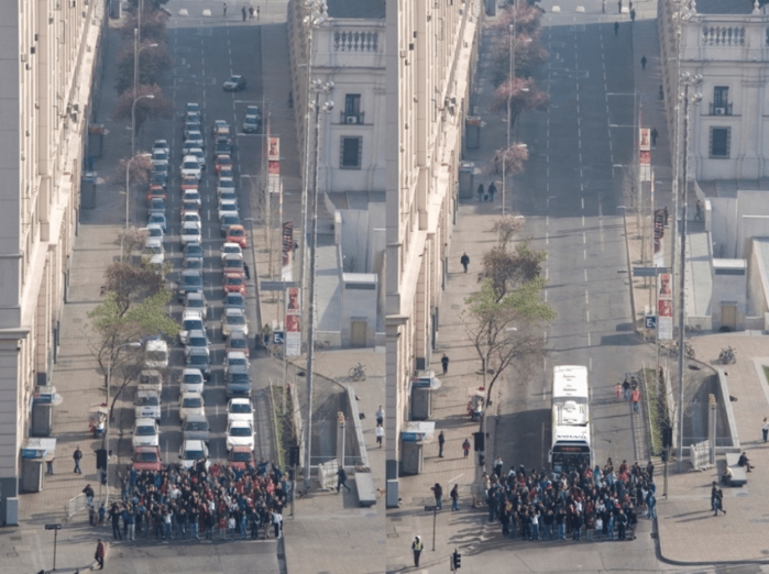 Comparison showing how many cars are needed to transport the same amount of people as one bus