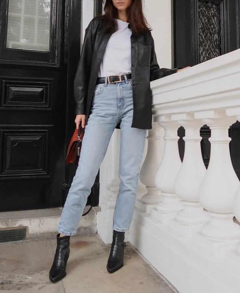 Mom Jeans with Leather Details