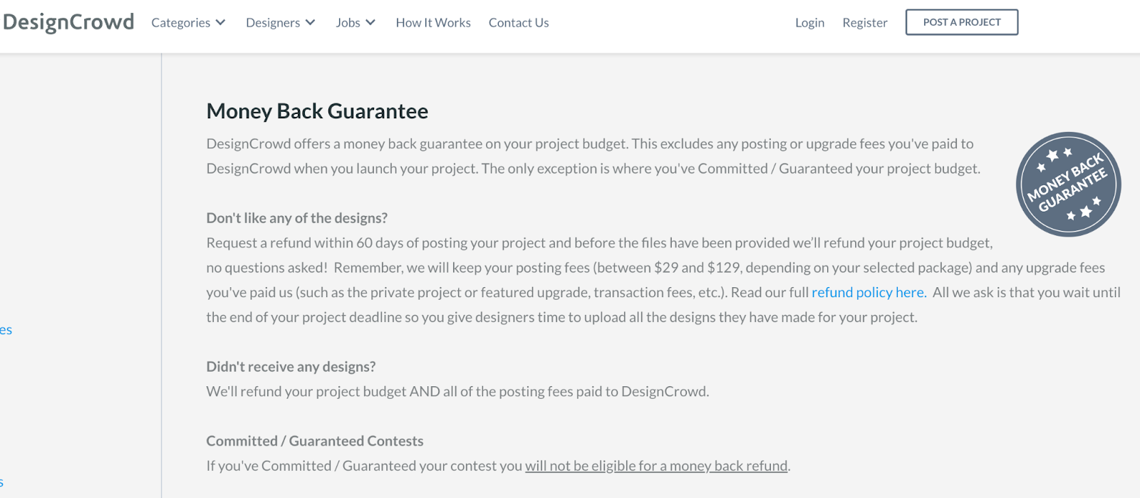 Money-Back Guarantee for DesignCrowd