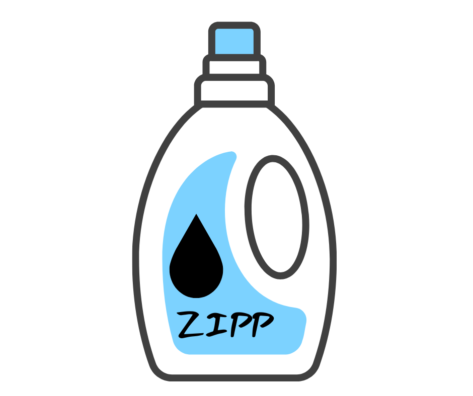 Cartoon of bottle of Zipp laundry detergent