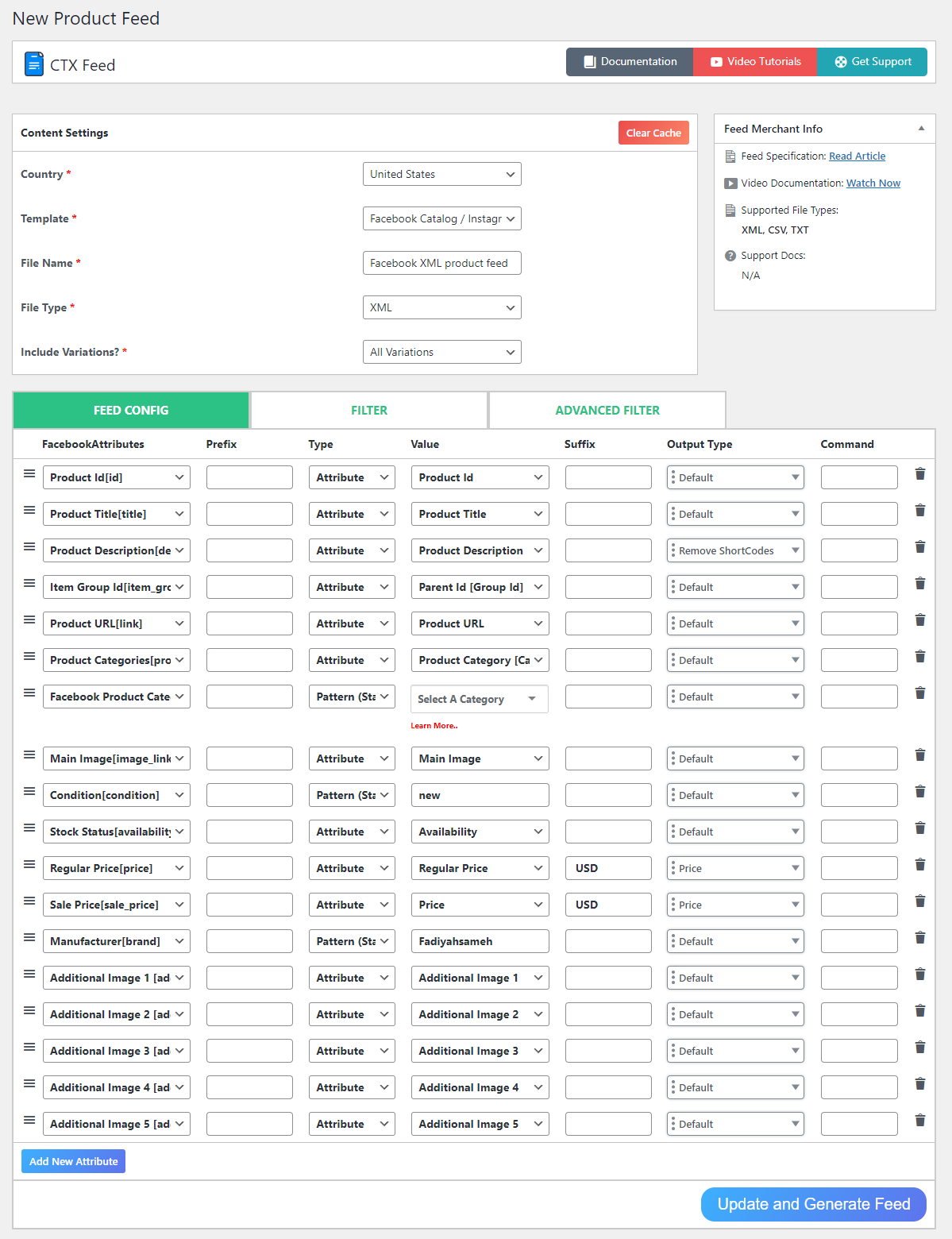 Product feed attributes