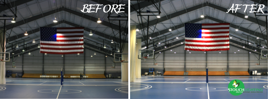 Before & After  Upper Chichester Gymnasium LED Sports Lighting in Gymnasium by Stouch Lighting