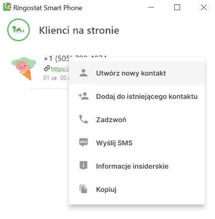 Ringostat, mini-CRM, tworzenie kontaktu w sekcji Klienci na stronie