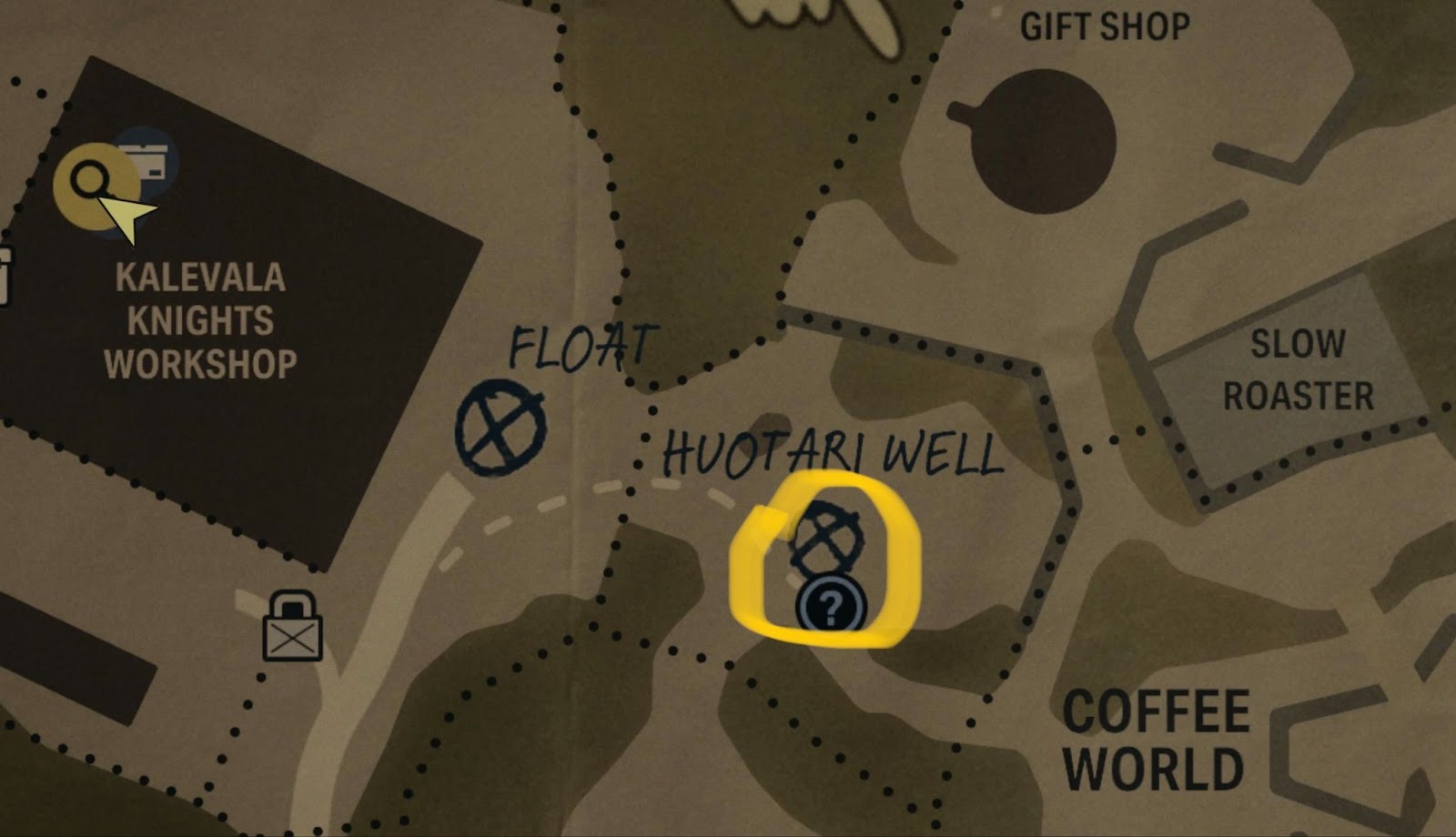 An in game screenshot of the Coffee World map from Alan Wake II. 