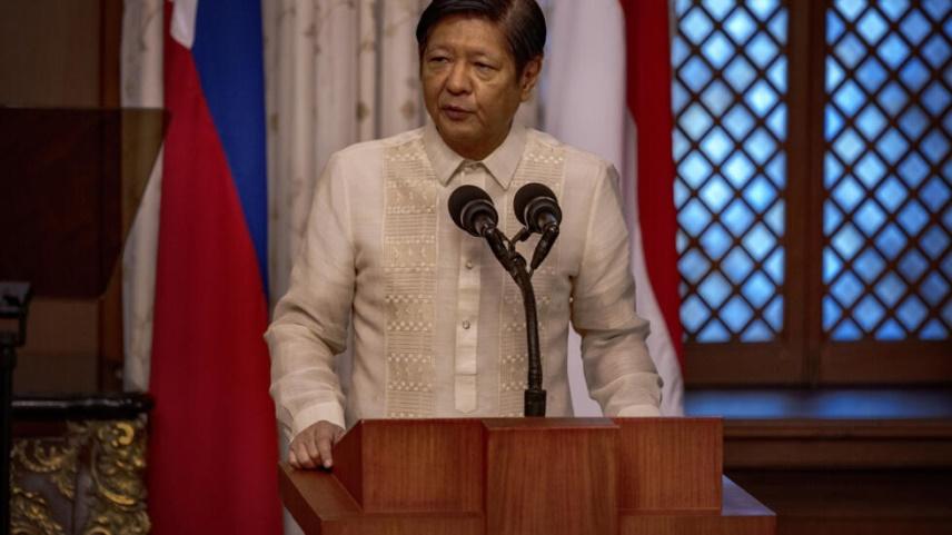 Philippine President Ferdinand Marcos Jr. delivers a joint statement with Indonesian President Joko Widodo at Malacanang Palace in Manila, Philippines Wednesday, Jan. 10, 2024.