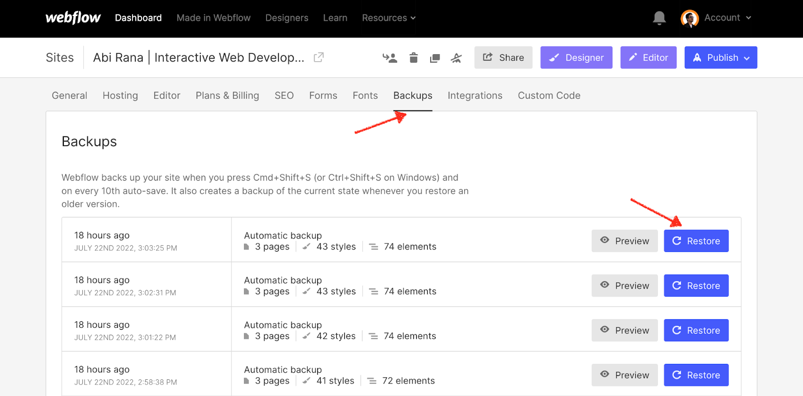 Navigating to the Backup & Restore Section -axiabits