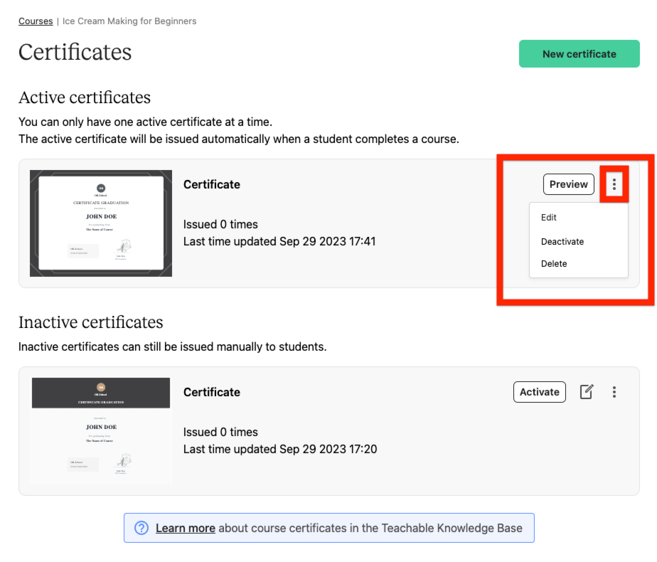 Certificates of Completion for Teachable