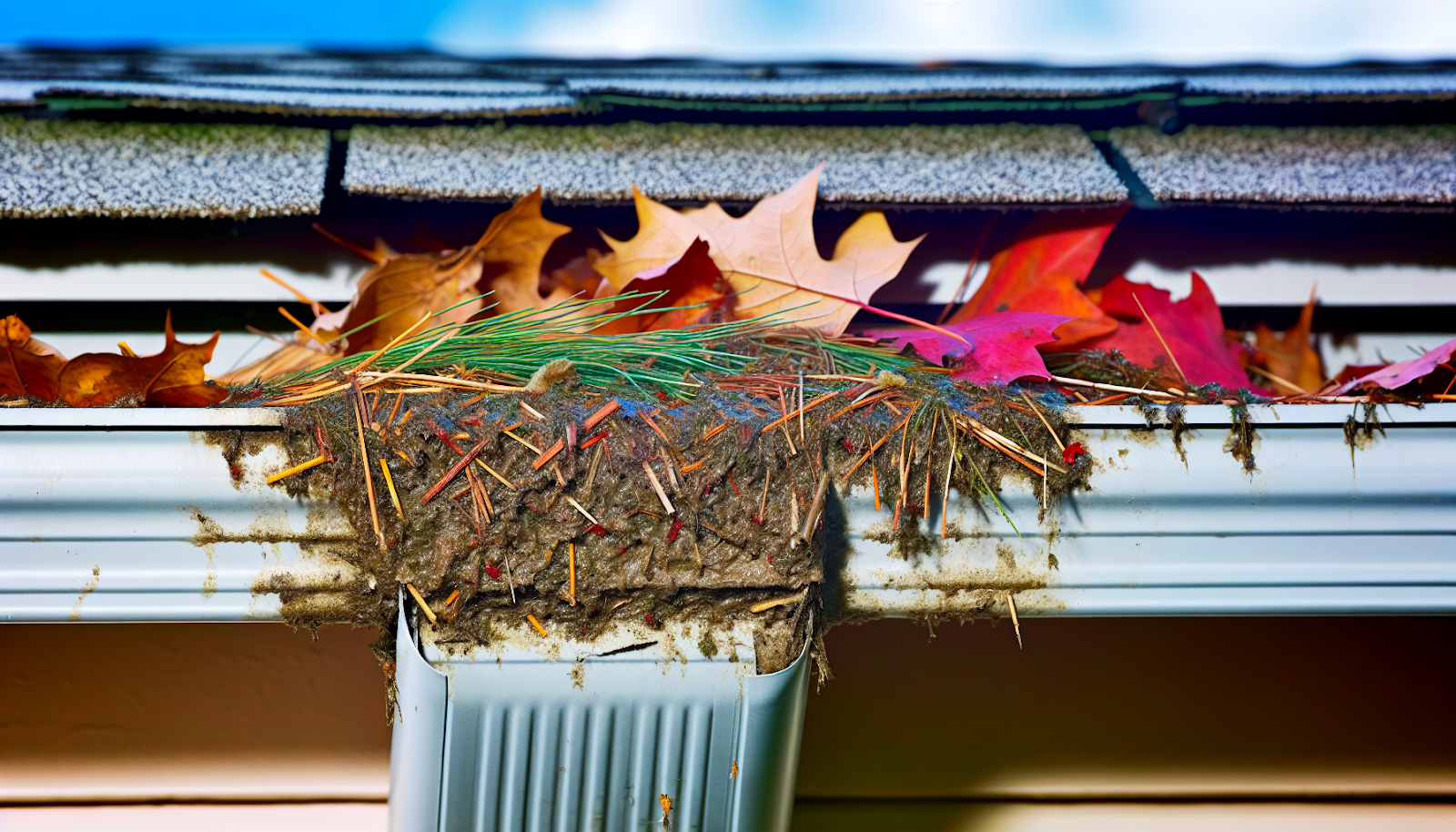 Debris accumulation in sagging gutter