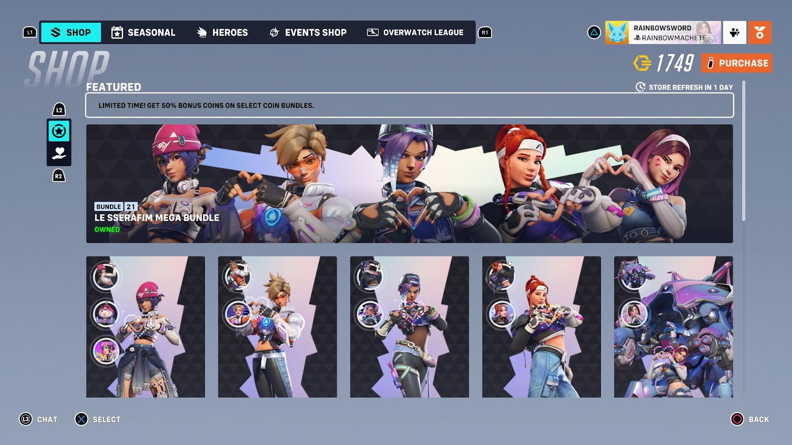 An in game screenshot of the mega bundle in the shop from the Le Sserafim x Overwatch 2 collab. 