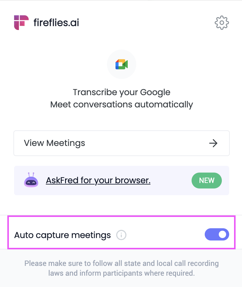 How to transcribe a webinar - Turn on auto capture in Fireflies Chrome extension