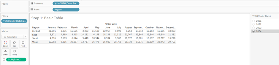 building a crosstab table in tableau