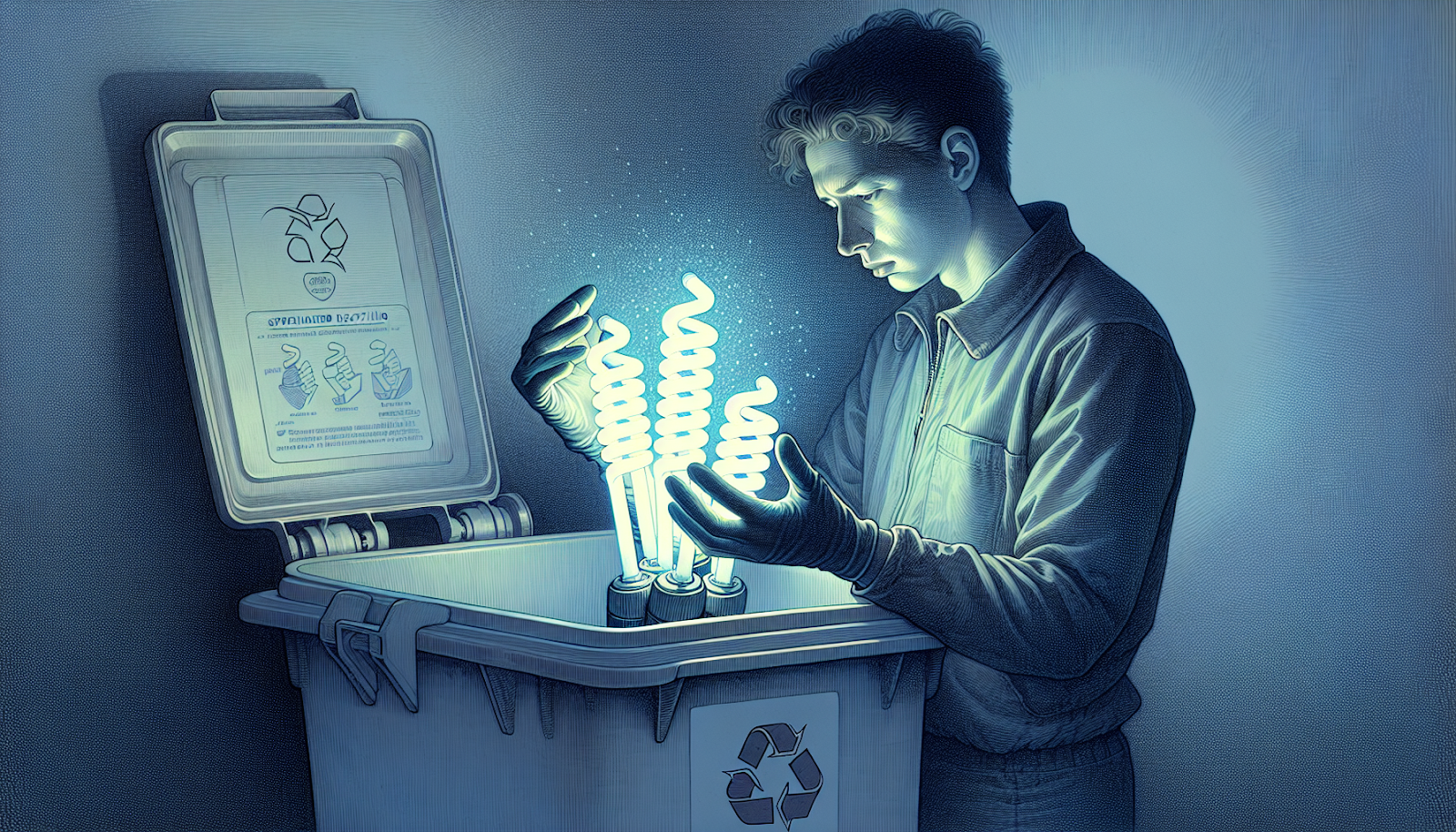Illustration of a person handling fluorescent lights with care