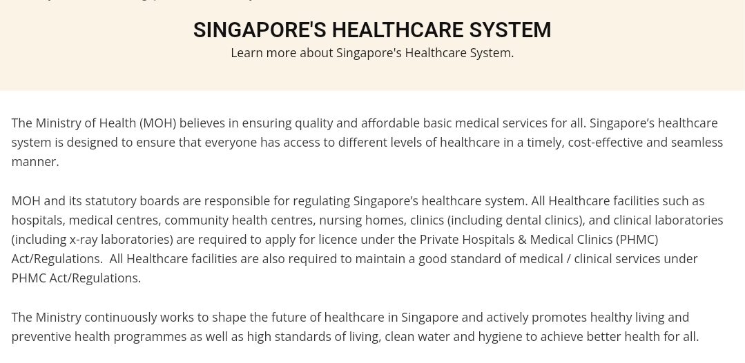 Brief detail of Singapore healthcare system