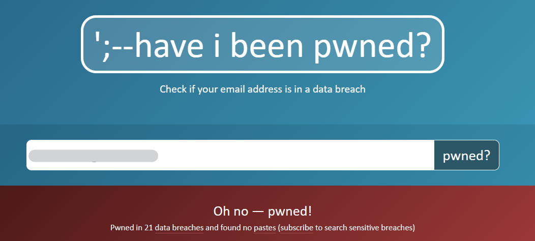 Have I Been Pwned site screenshot