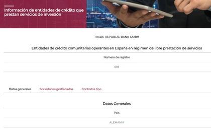 Trade Republic está registrada en la CNMV