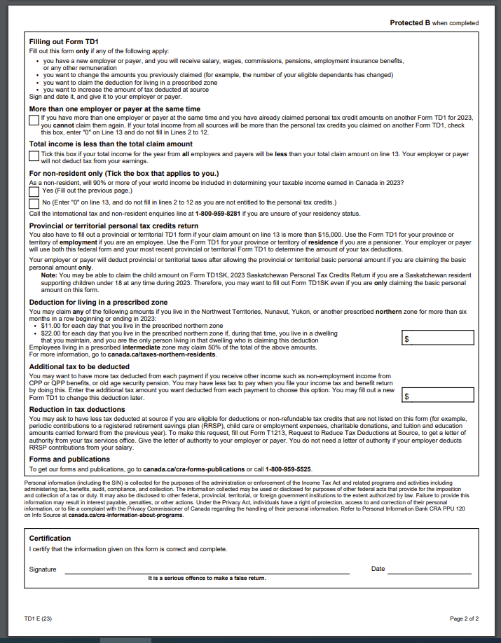 how to fill out td1 form when switching jobs