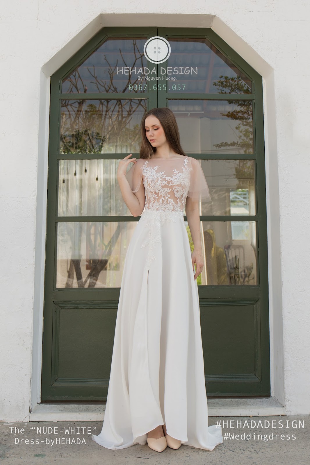 Form dáng váy cưới Nude White 