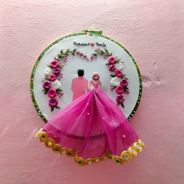 Customizable Hand Stitched Hoop Embroidery With Handmade Flowers
